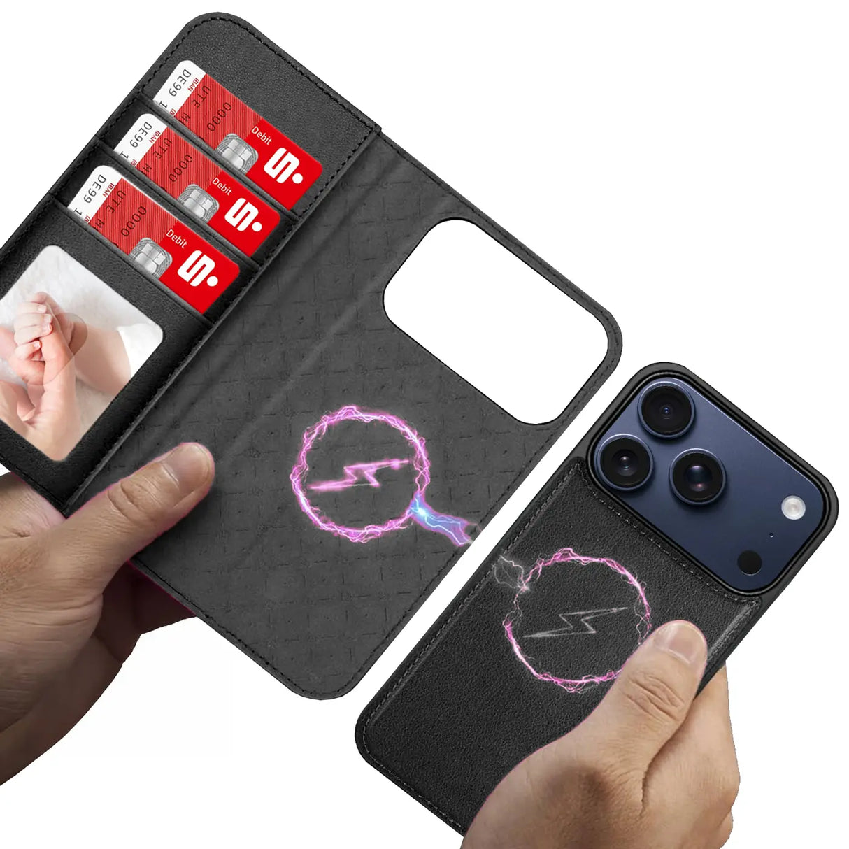 Magnetische 2-in-1 Klapphülle für iPhone 17 Pro Max in Schwarz mit herausnehmbarer Hülle und Kartenfächern