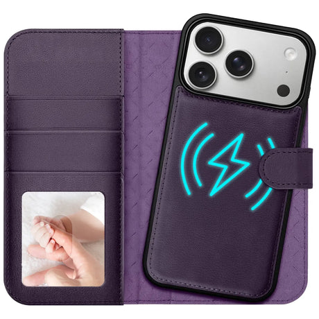Magnetische 2-in-1 Klapphülle für iPhone 17 Pro Max in Violett mit herausnehmbarer Hülle und Kartenfächern