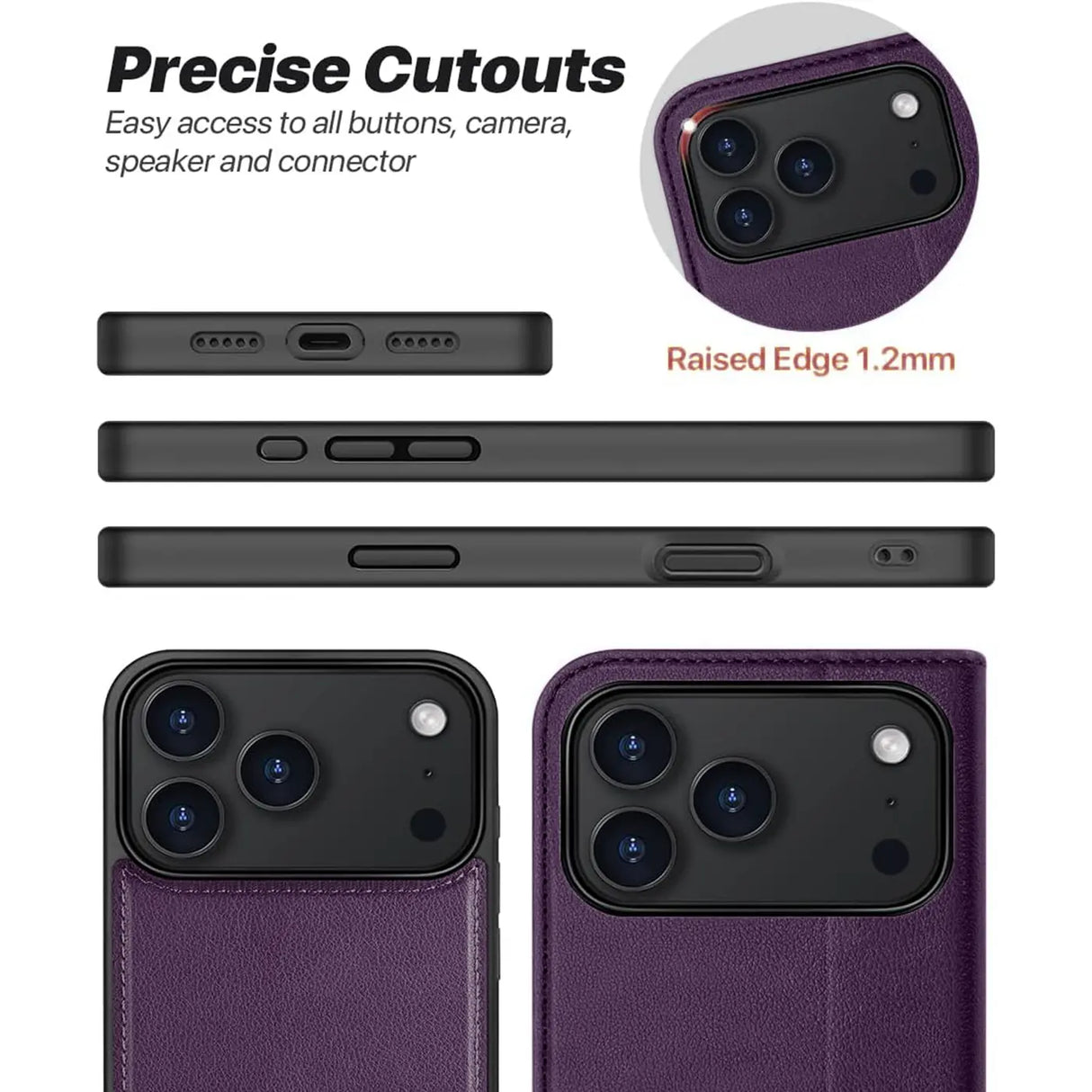 Magnetische 2-in-1 Klapphülle für iPhone 17 Pro Max in Violett mit herausnehmbarer Hülle und Kartenfächern