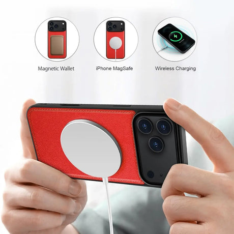 Magnetische 2-in-1 Klapphülle für iPhone 17 Pro in Rot mit herausnehmbarer Hülle und Kartenfächern