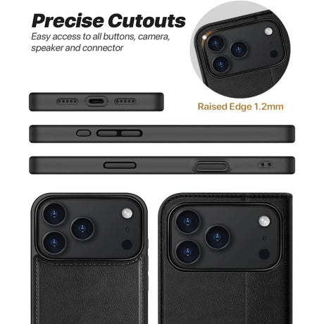 Magnetische 2-in-1 Klapphülle für iPhone 17 Pro in Schwarz mit herausnehmbarer Hülle und Kartenfächern