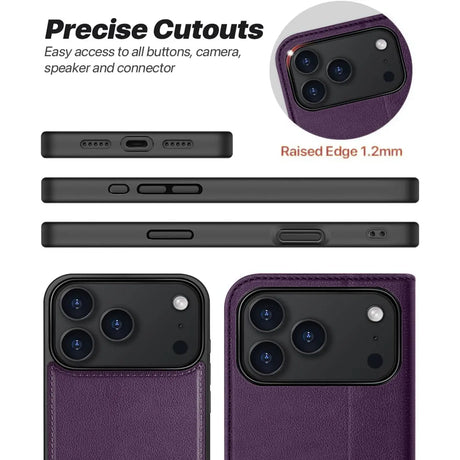 Magnetische 2-in-1 Klapphülle für iPhone 17 Pro in Violett mit herausnehmbarer Hülle und Kartenfächern