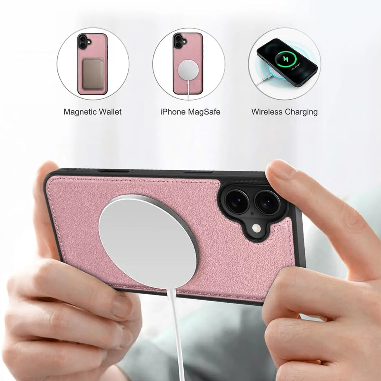 Magnetische 2-in-1 Klapphülle für iPhone 17 in Rosegold mit herausnehmbarer Hülle und Kartenfächern