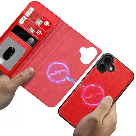 Magnetische 2-in-1 Klapphülle für iPhone 17 in Rot mit herausnehmbarer Hülle und Kartenfächern