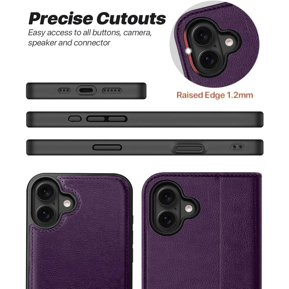 Magnetische 2-in-1 Klapphülle für iPhone 17 in Violett mit herausnehmbarer Hülle und Kartenfächern