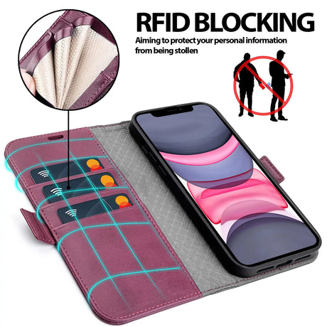 iPhone 11 Klapphülle im Lederlook mit RFID Block in Lila