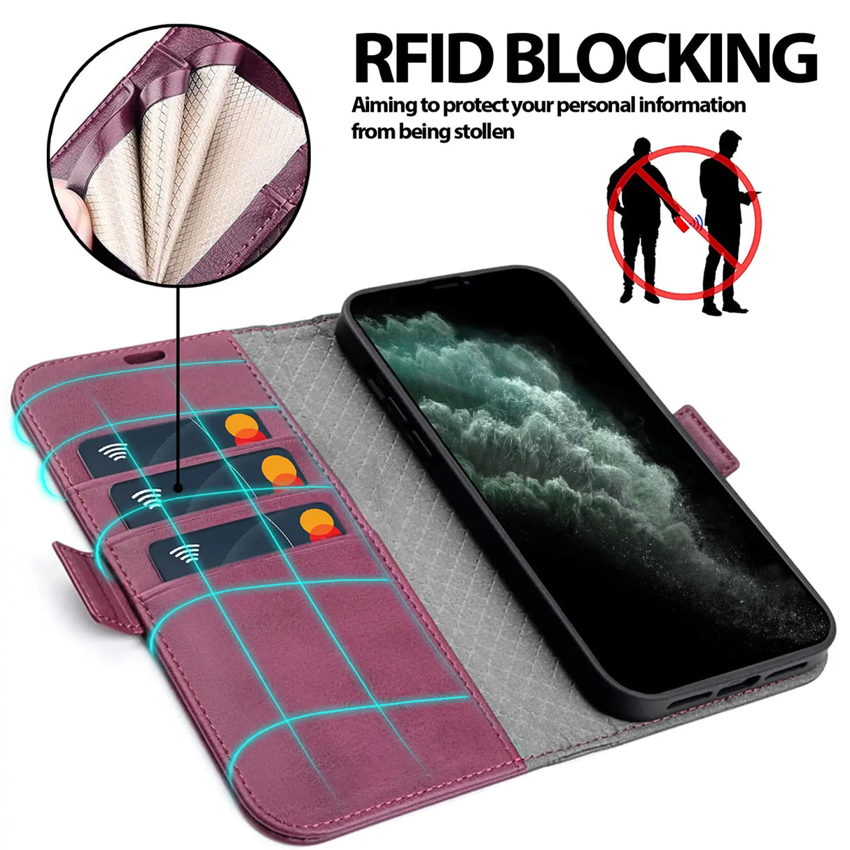 iPhone 11 Pro Klapphülle im Lederlook mit RFID Block in Lila