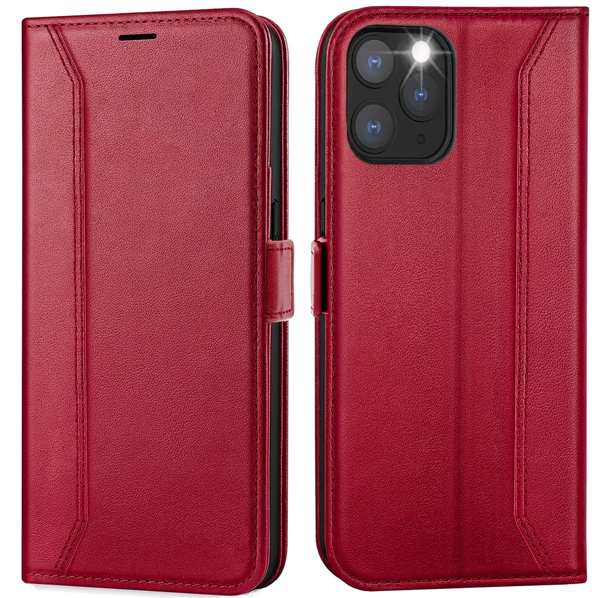 iPhone 11 Pro Max Klapphülle im Lederlook mit RFID Block in Rot