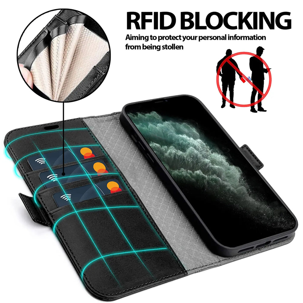 iPhone 11 Pro Max Klapphülle im Lederlook mit RFID Block in Schwarz