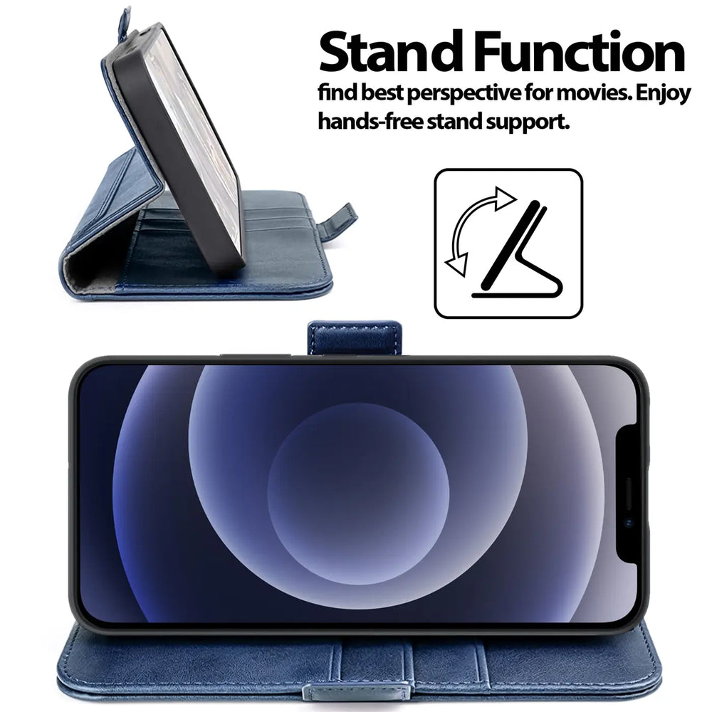 iPhone 12 / 12 Pro Klapphülle im Lederlook mit RFID Block in Blau