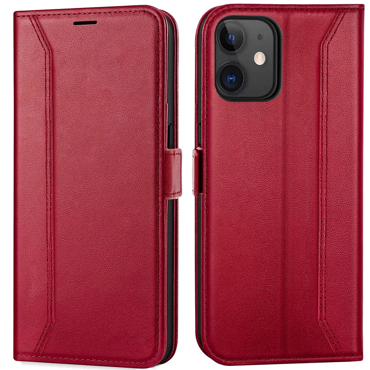 iPhone 12 Mini Klapphülle im Lederlook mit RFID Block in Rot