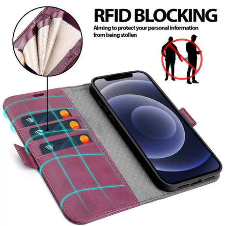 iPhone 12 Pro Max Klapphülle im Lederlook mit RFID Block in Lila