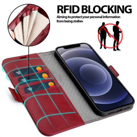 iPhone 12 Pro Max Klapphülle im Lederlook mit RFID Block in Rot
