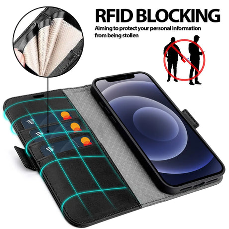 iPhone 12 Pro Max Klapphülle im Lederlook mit RFID Block in Schwarz