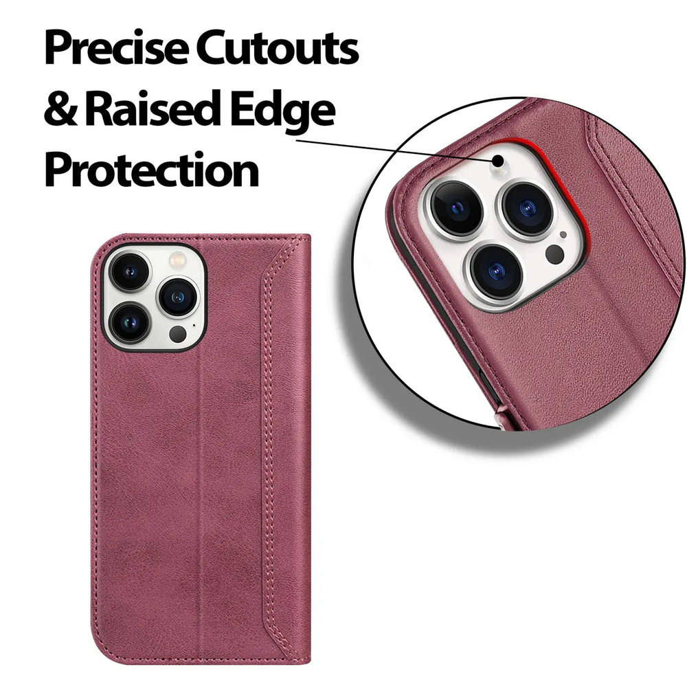 iPhone 13 Pro Max Klapphülle im Lederlook mit RFID Block in Lila