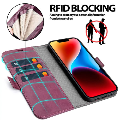 iPhone 14 Klapphülle im Lederlook mit RFID Block in Lila