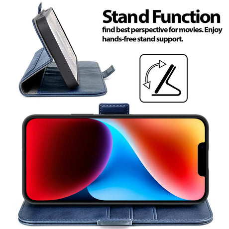 iPhone 14 Plus Klapphülle im Lederlook mit RFID Block in Blau