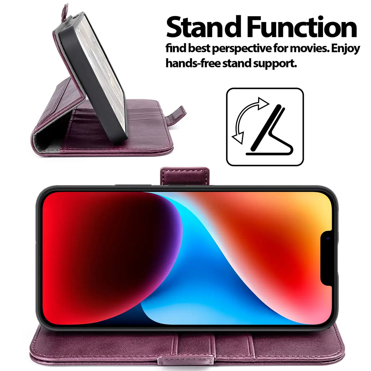 iPhone 14 Plus Klapphülle im Lederlook mit RFID Block in Lila