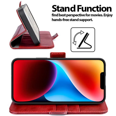 iPhone 14 Plus Klapphülle im Lederlook mit RFID Block in Rot
