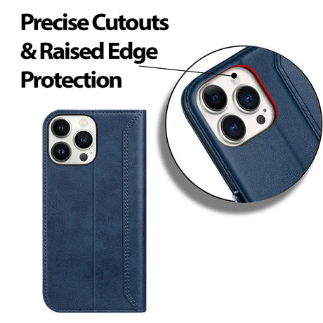 iPhone 14 Pro Klapphülle im Lederlook mit RFID Block in Blau