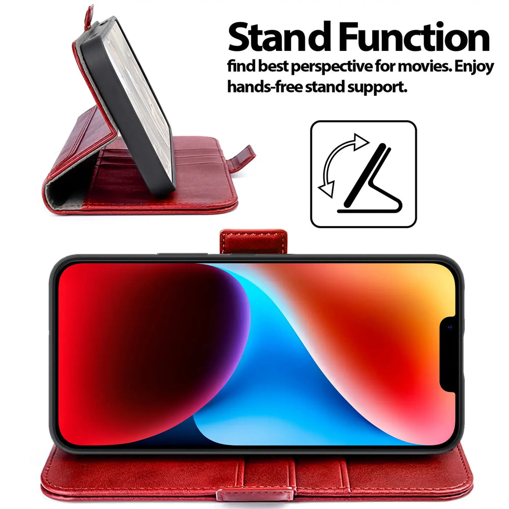 iPhone 14 Klapphülle im Lederlook mit RFID Block in Rot