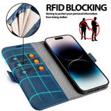 iPhone 15 Klapphülle im Lederlook mit RFID Block in Blau