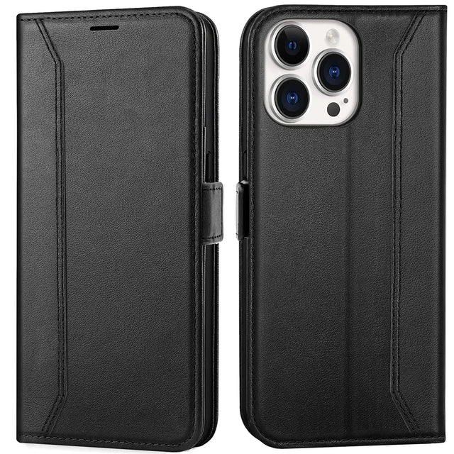 iPhone 15 Pro Max Klapphülle im Lederlook mit RFID Block in Schwarz