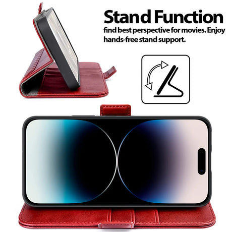 iPhone 15 Pro Klapphülle im Lederlook mit RFID Block in Rot