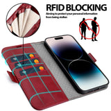 iPhone 15 Klapphülle im Lederlook mit RFID Block in Rot