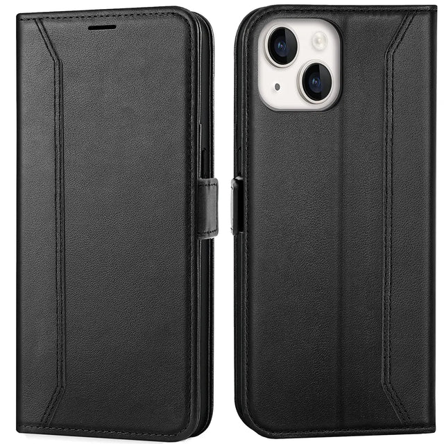 iPhone 15 Klapphülle im Lederlook mit RFID Block in Schwarz
