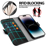 iPhone 15 Klapphülle im Lederlook mit RFID Block in Schwarz