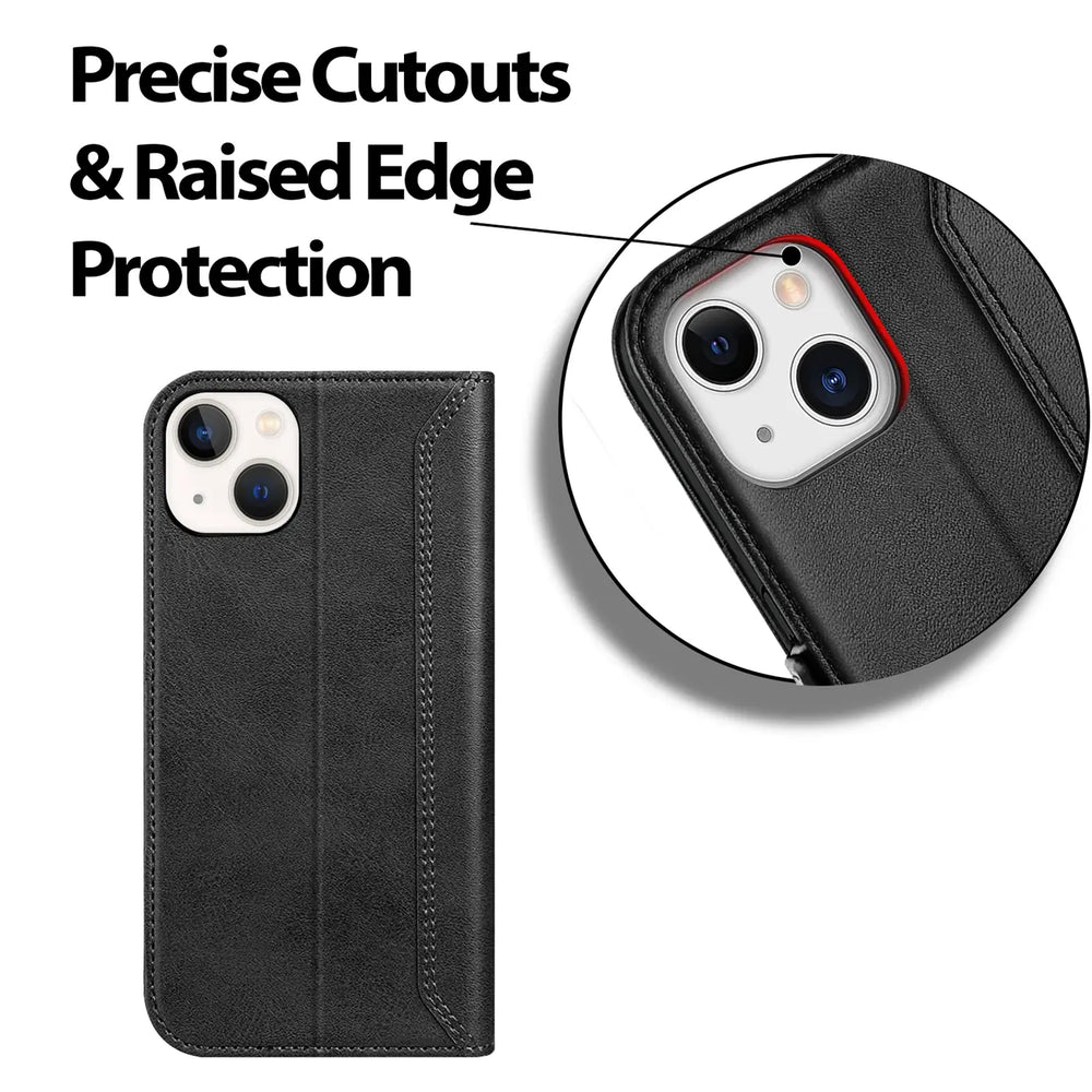 iPhone 15 Klapphülle im Lederlook mit RFID Block in Schwarz