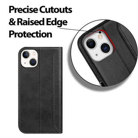 iPhone 15 Klapphülle im Lederlook mit RFID Block in Schwarz