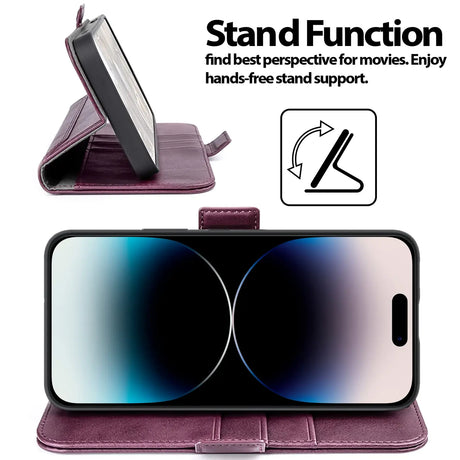 iPhone 16 Klapphülle im Lederlook mit RFID Block in Lila