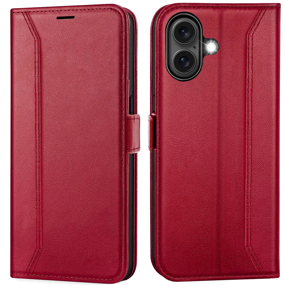 iPhone 16 Plus Klapphülle im Lederlook mit RFID Block in Rot