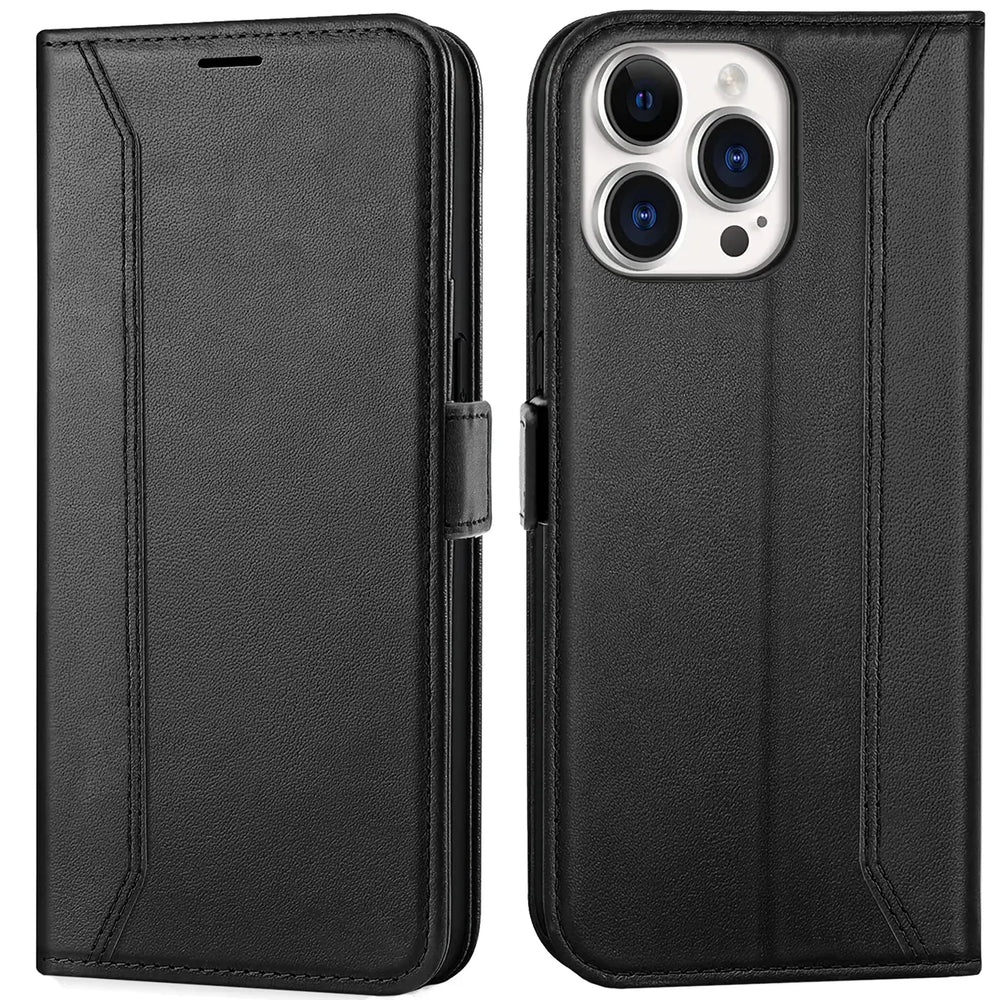 iPhone 16 Pro Klapphülle im Lederlook mit RFID Block in Schwarz
