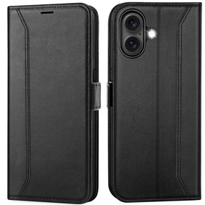 iPhone 16 Klapphülle im Lederlook mit RFID Block in Schwarz