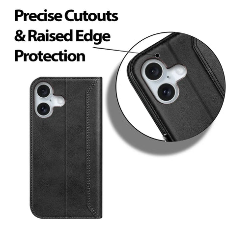 iPhone 16 Klapphülle im Lederlook mit RFID Block in Schwarz