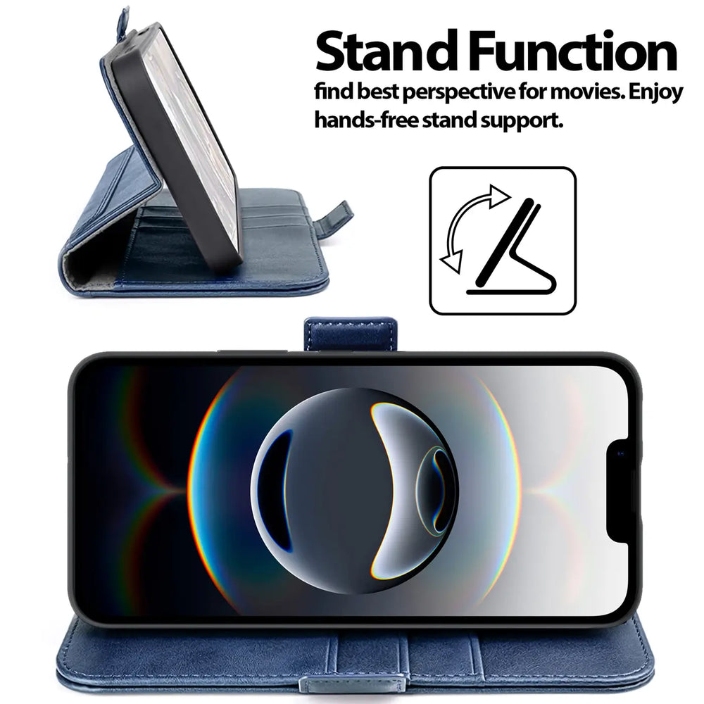 Apple iPhone 16e Klapphülle im Lederlook mit RFID Block in Blau