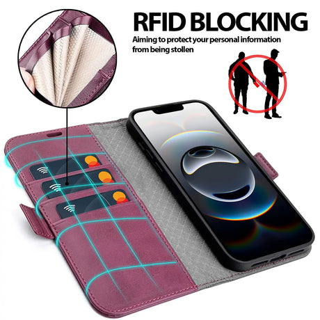Apple iPhone 16e Klapphülle im Lederlook mit RFID Block in Lila