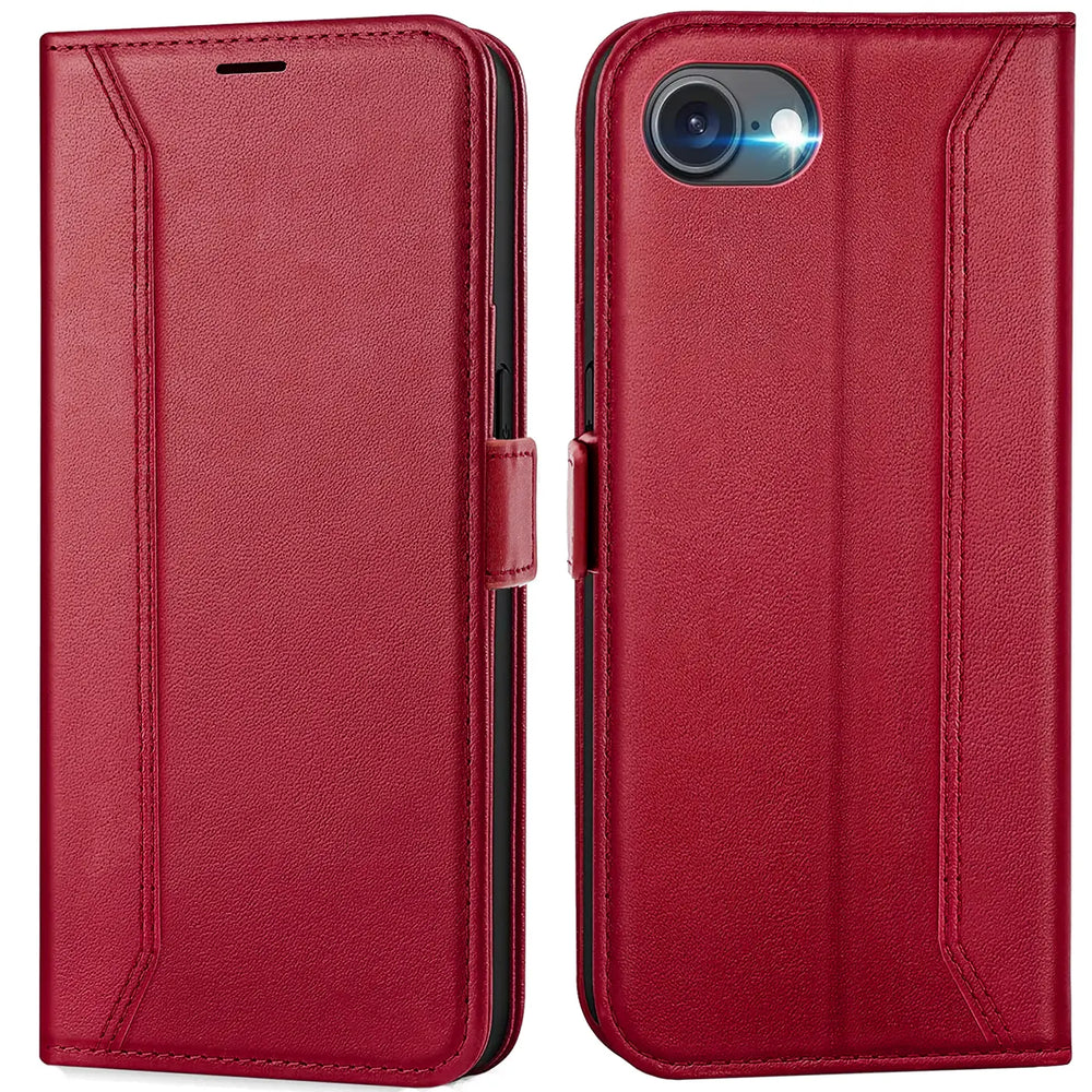 Apple iPhone 16e Klapphülle im Lederlook mit RFID Block in Rot