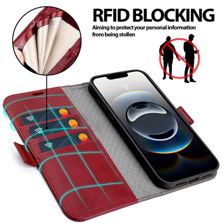 Apple iPhone 16e Klapphülle im Lederlook mit RFID Block in Rot