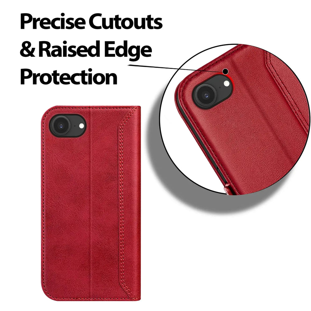 Apple iPhone 16e Klapphülle im Lederlook mit RFID Block in Rot