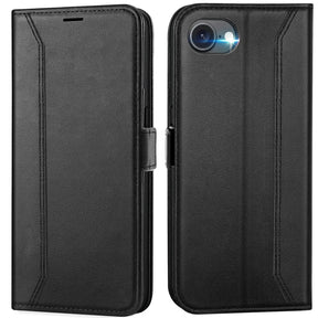 Apple iPhone 16e Klapphülle im Lederlook mit RFID Block in Schwarz