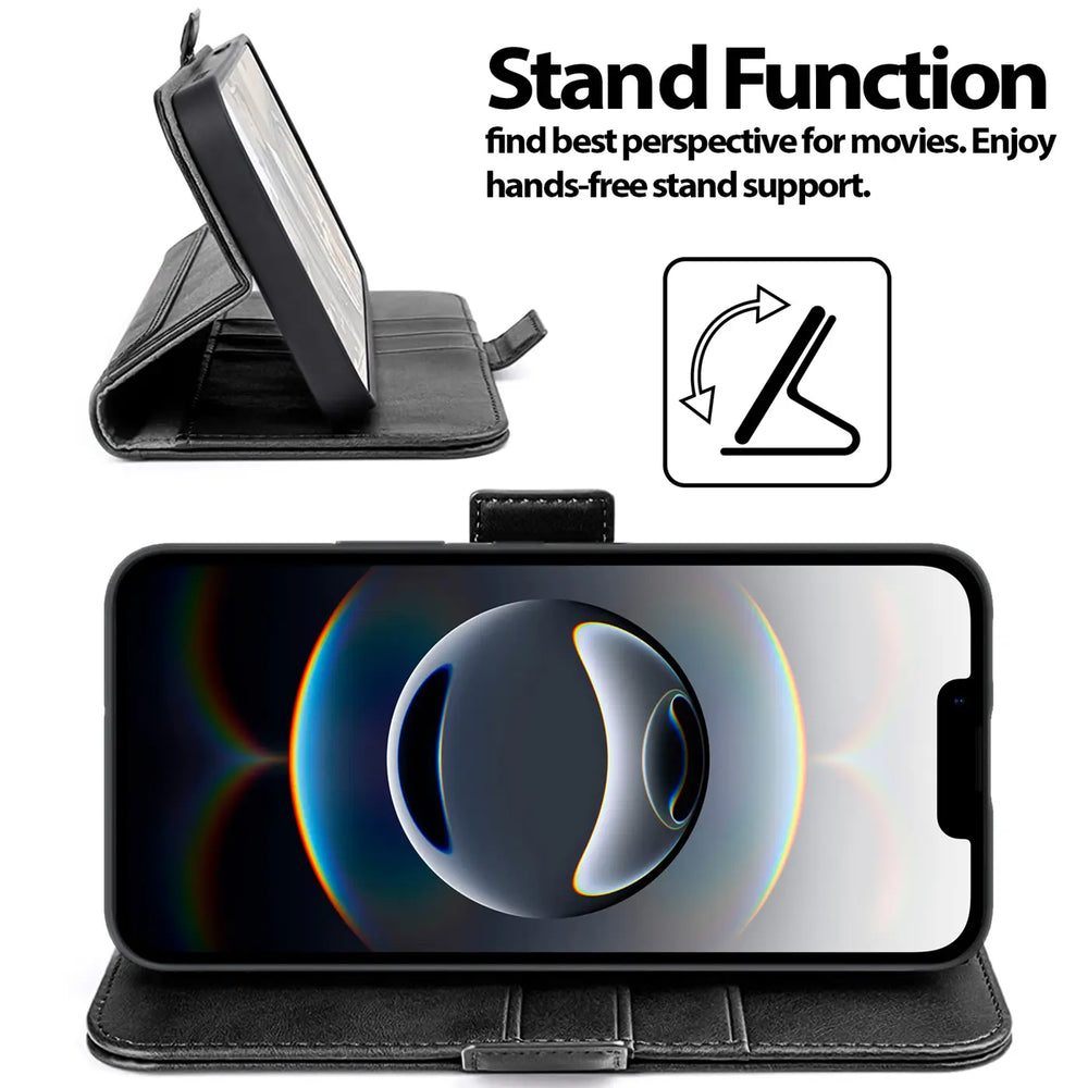 Apple iPhone 16e Klapphülle im Lederlook mit RFID Block in Schwarz