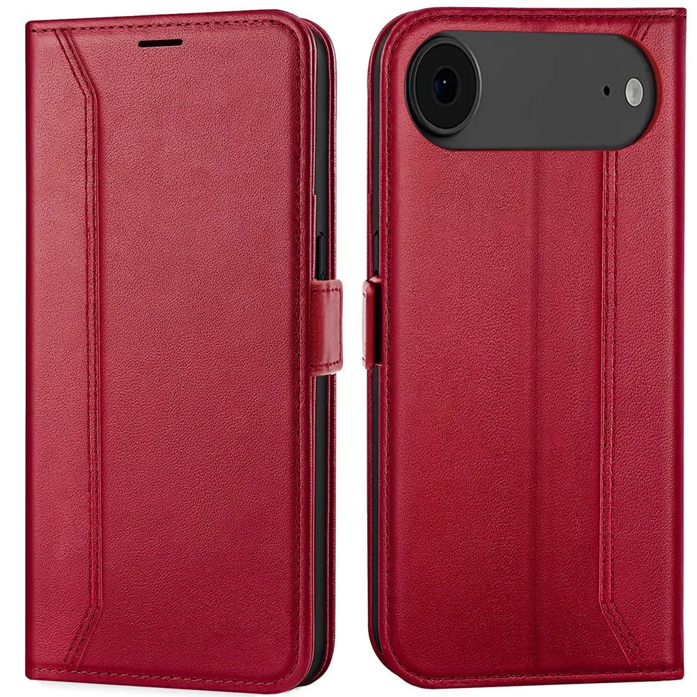 Apple iPhone 17 Air Klapphülle im Lederlook mit RFID Block in Rot