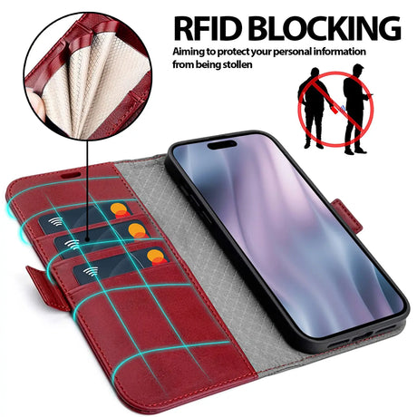 Apple iPhone 17 Air Klapphülle im Lederlook mit RFID Block in Rot