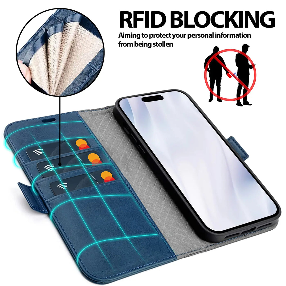 Apple iPhone 17 Klapphülle im Lederlook mit RFID Block in Blau