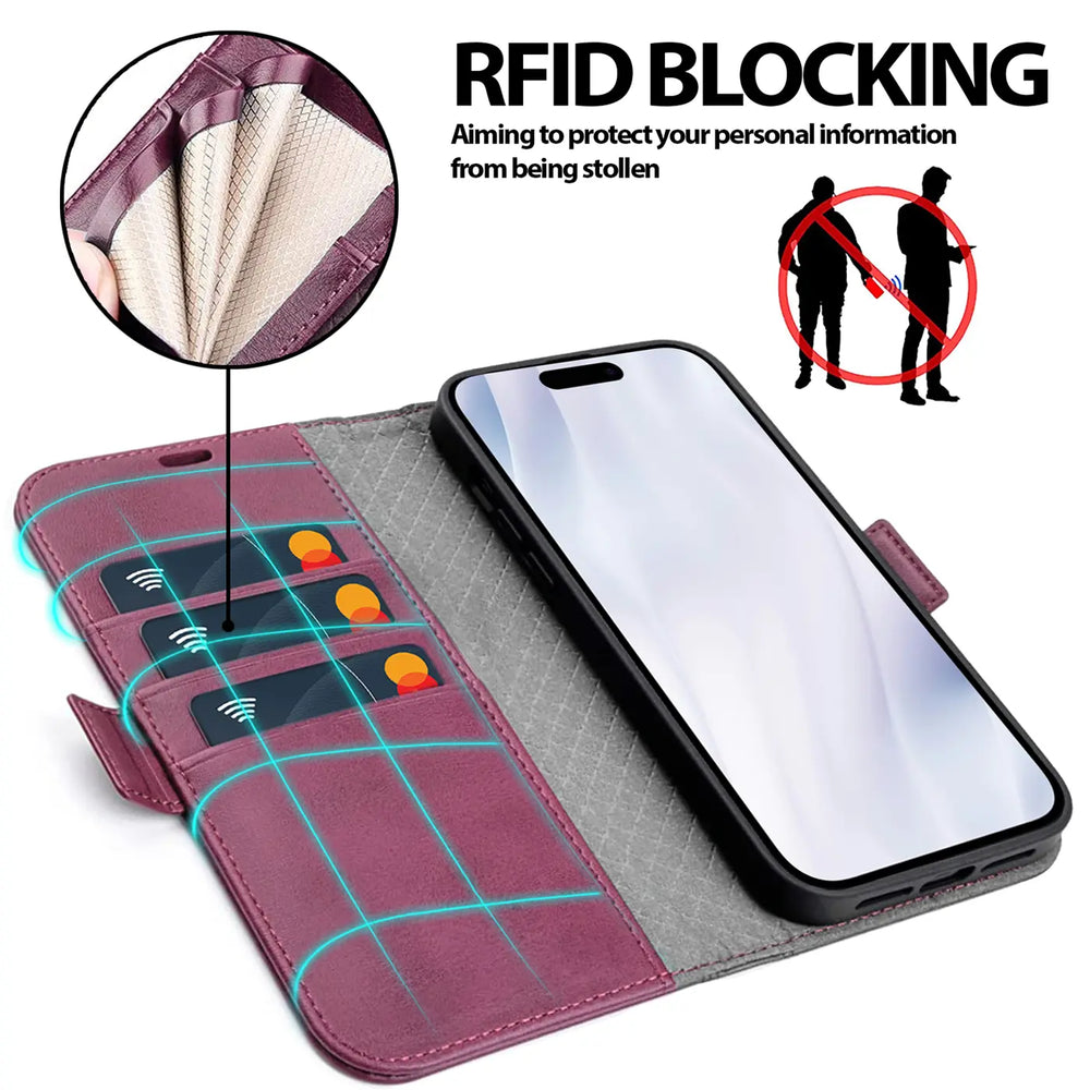 Apple iPhone 17 Klapphülle im Lederlook mit RFID Block in Lila