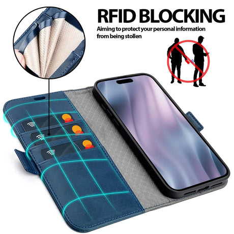 Apple iPhone 17 Pro Klapphülle im Lederlook mit RFID Block in Blau